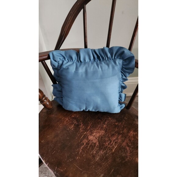 Vintage Handmade Baby Pillow With Appliqued Bear And Blue Ruffle - Picture 4 of 5